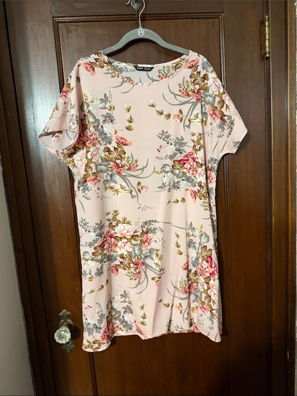 SHEIN Blush Pink Floral Midi Shift Dress